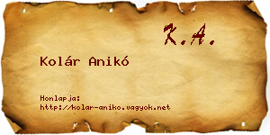 Kolár Anikó névjegykártya